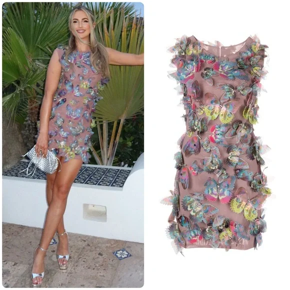 Cynthia Rowley Butterfly Embellished Organza Dress - Picture 1 of 11